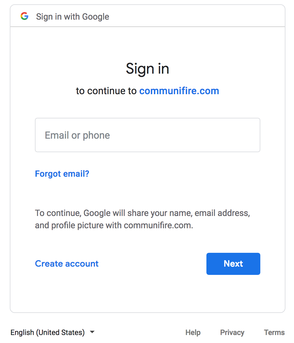 Google login page - email or phone