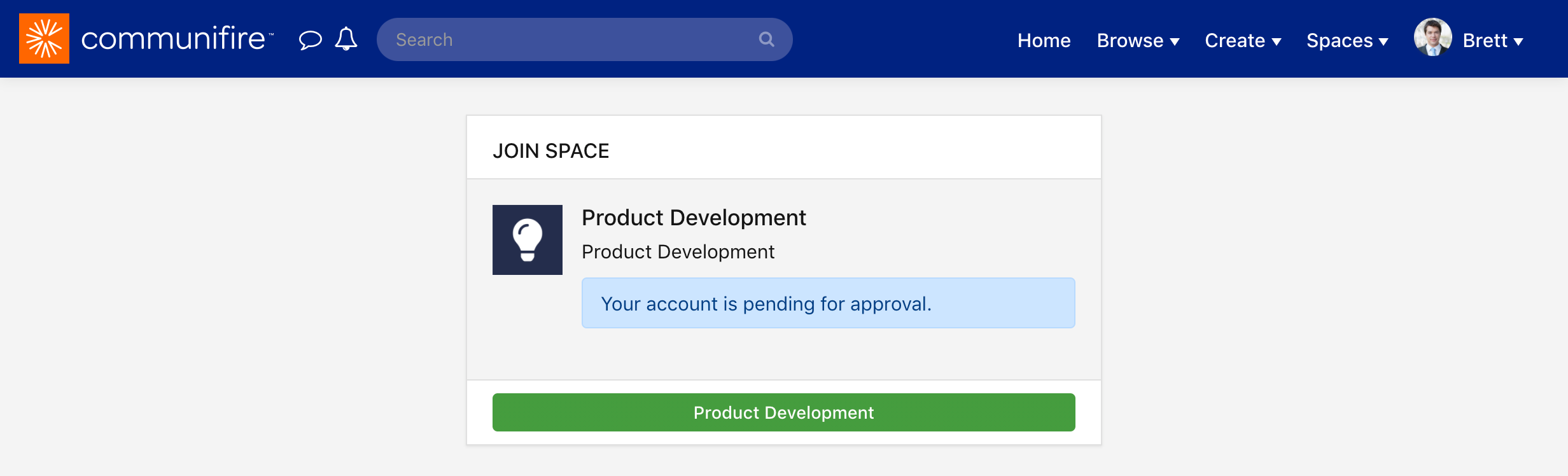 "Your account is pending approval" appears when you request to join a private space.