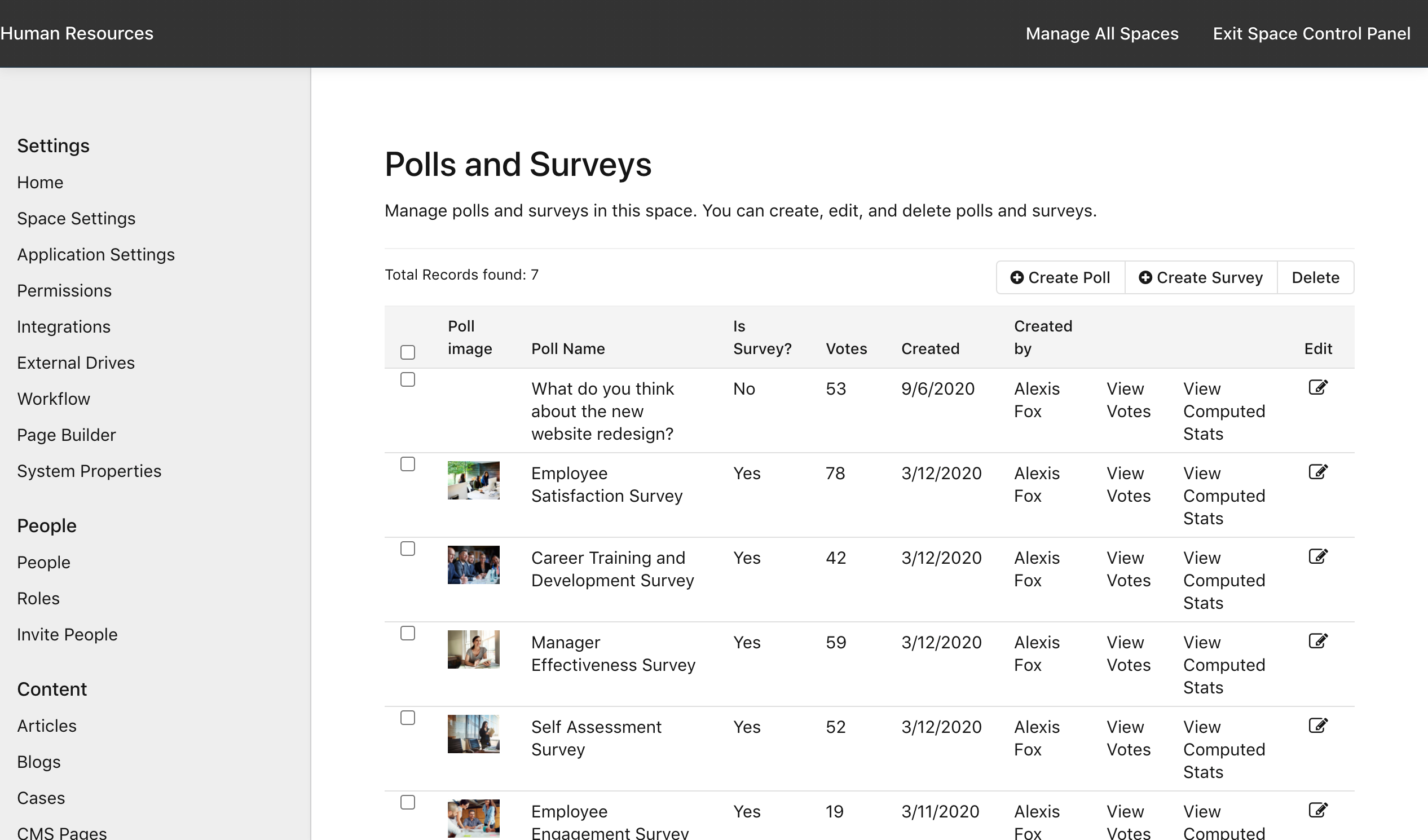 Manage Space > Polls and Surveys
