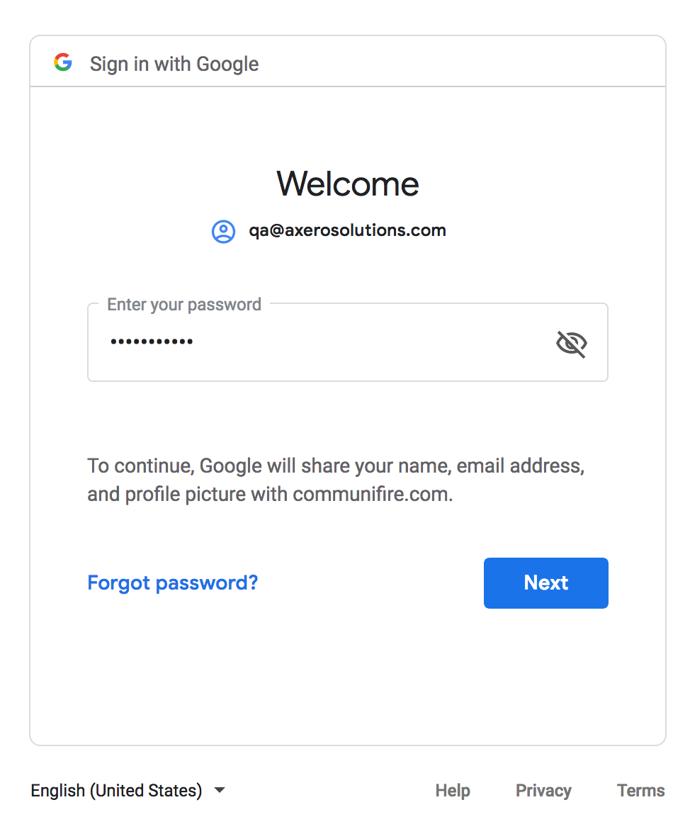 Google login page - password