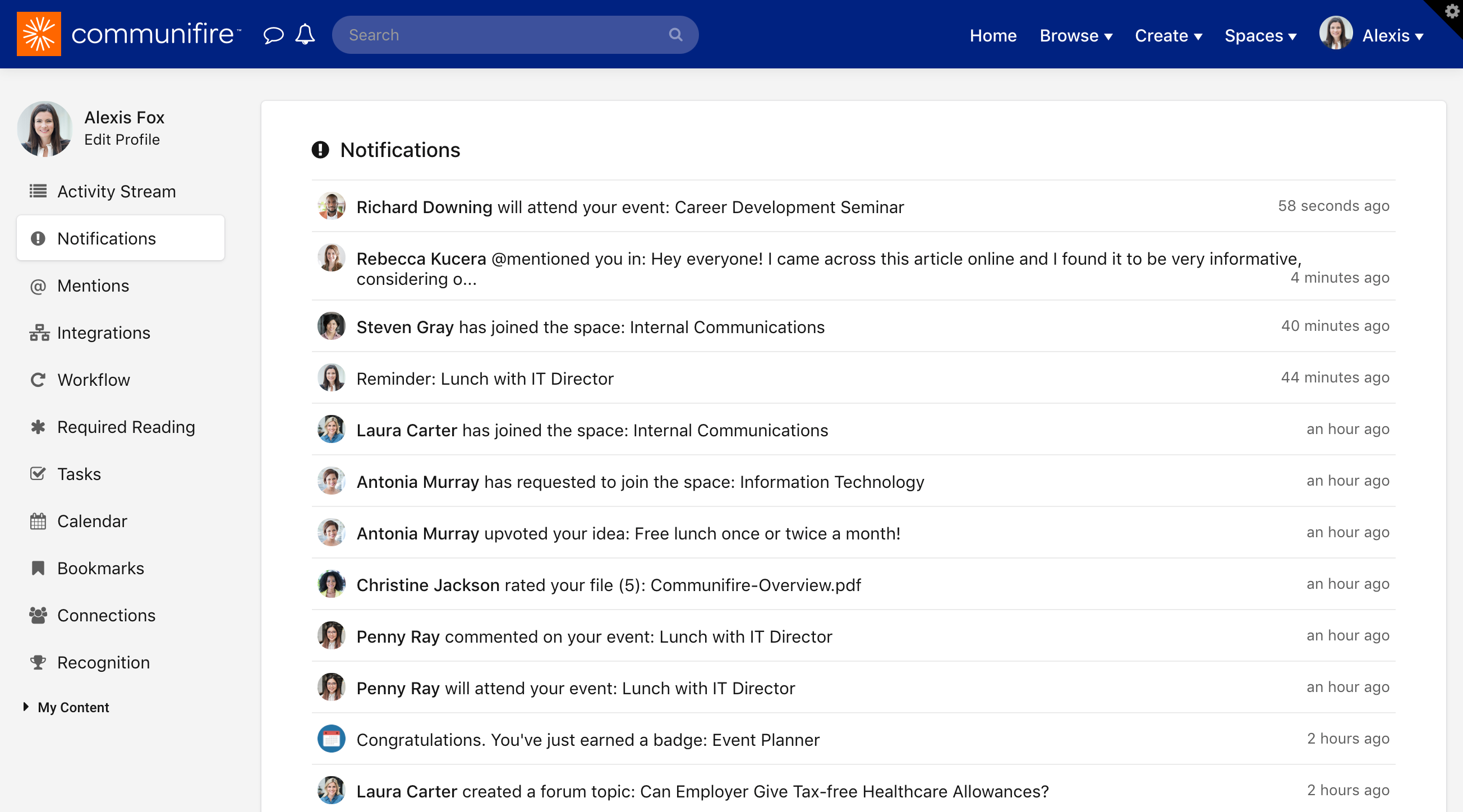 The Notifications page
