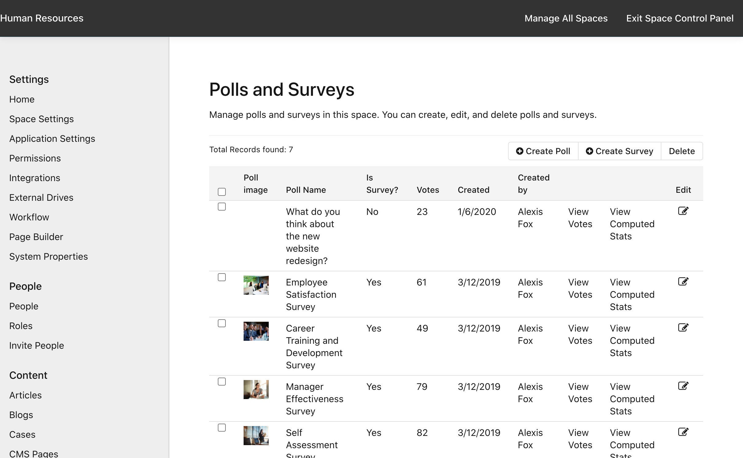 Manage Space: Polls and Surveys