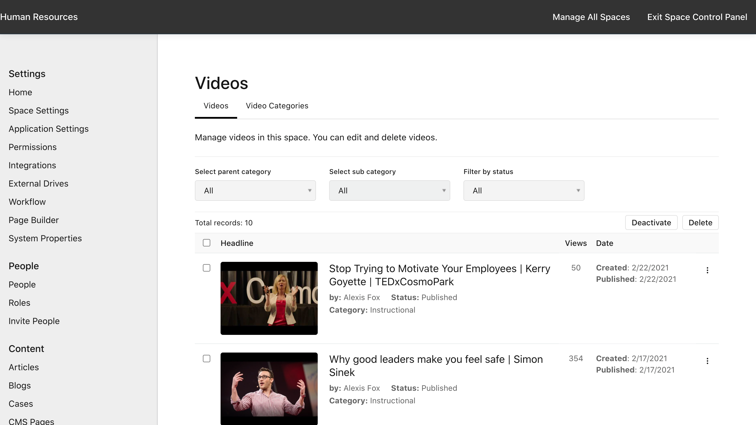 Manage Space: Videos