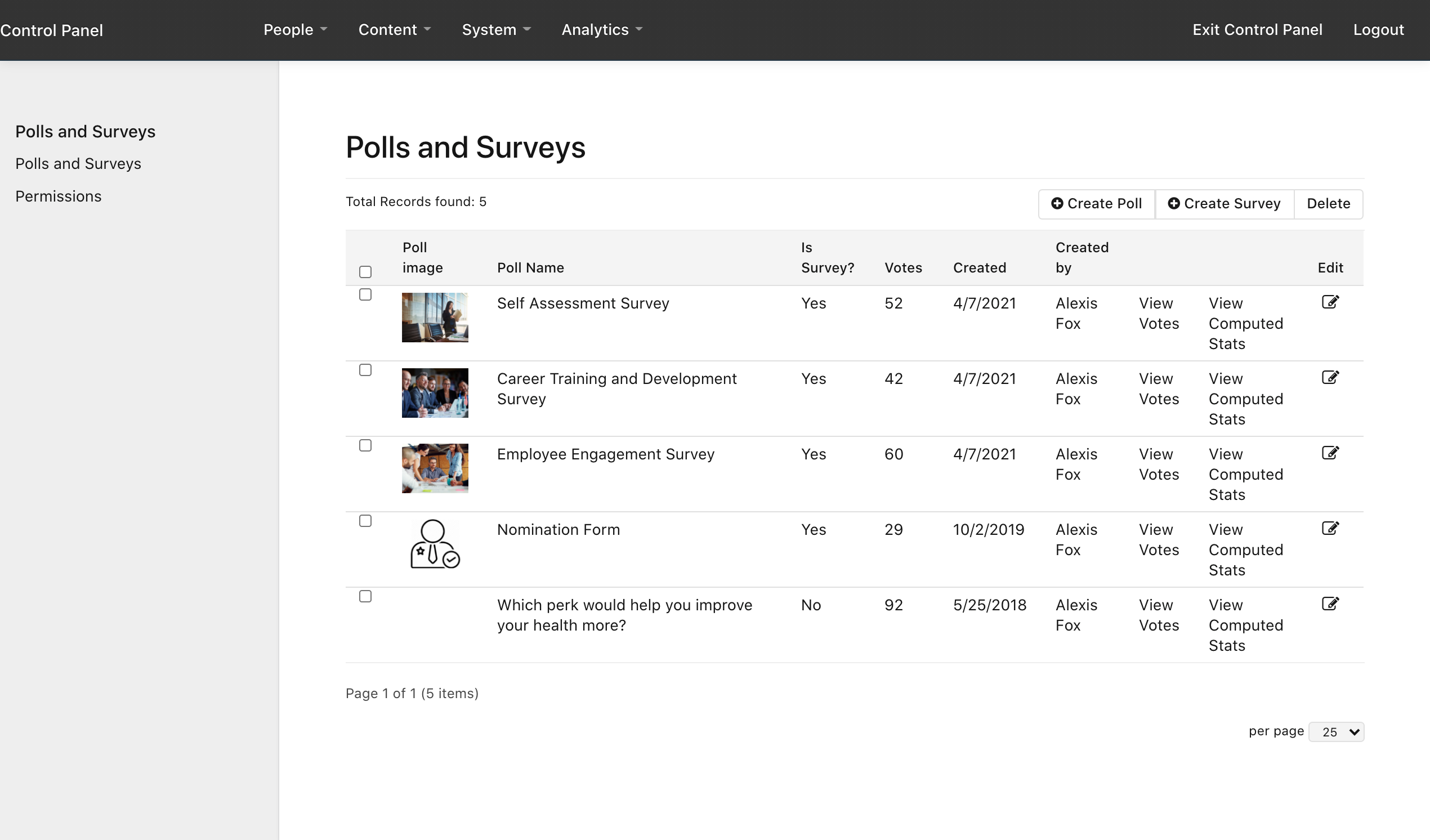 Control Panel > Content > Polls and Surveys