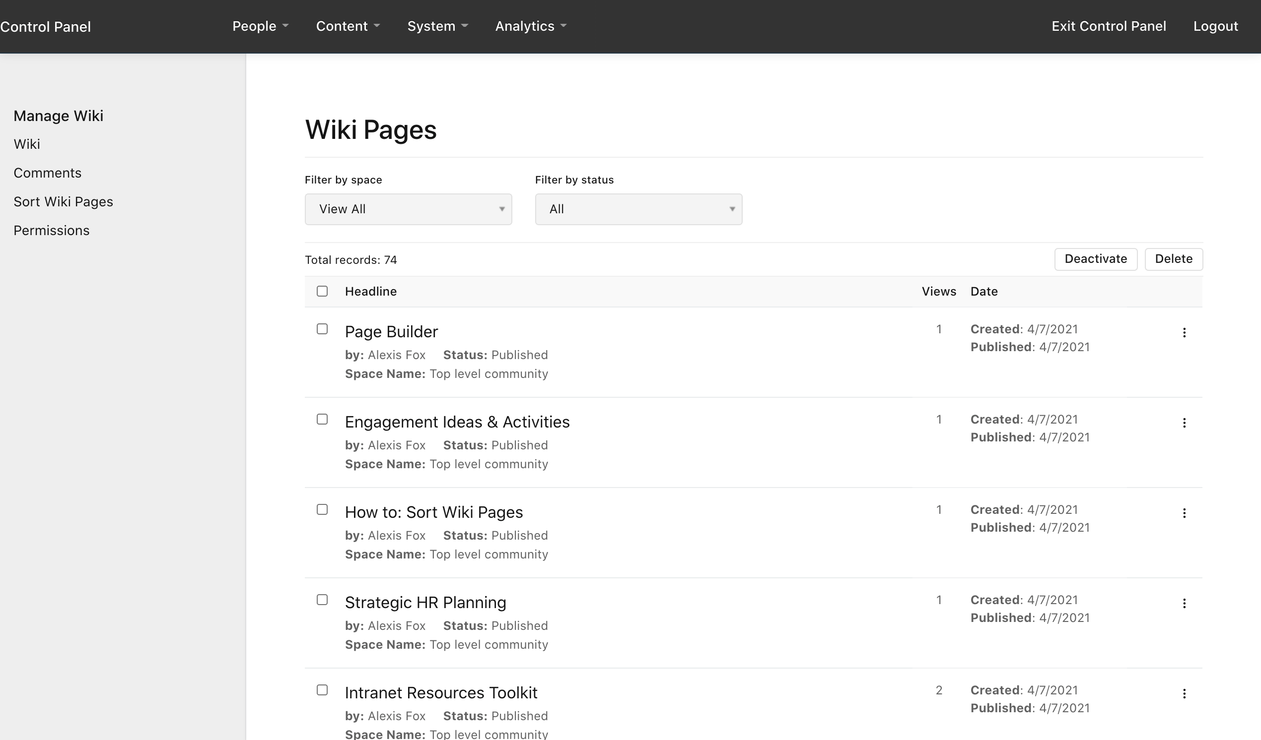 Control Panel > Content > Wiki