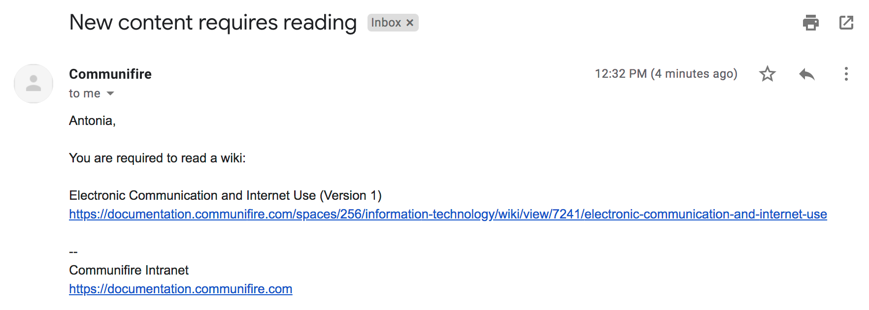 "New content requires reading" email