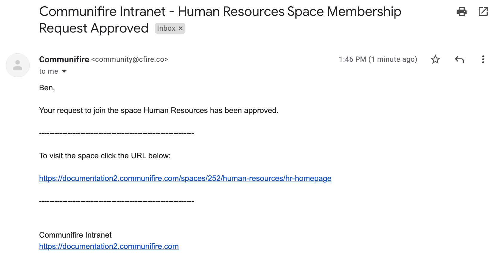 Space join request approved email